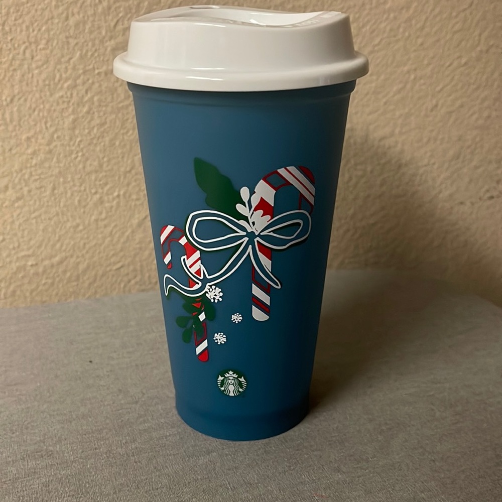 Starbucks Blue Holiday Tumbler with Candy Cane Design